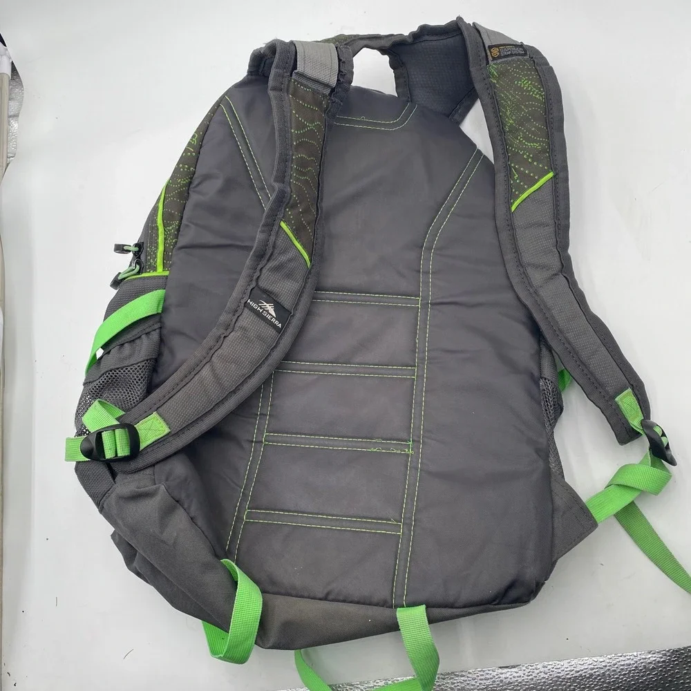 High Sierra Access Backpack Grey Lime Green Topo Print Padded Laptop School Bag